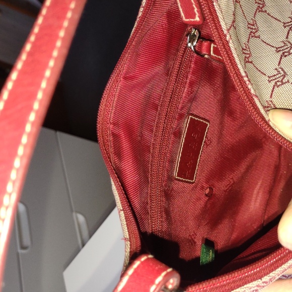 Lauren Ralph Lauren RLL Red and Tan Monogram Mini Hobo Handbag - Picture 7 of 8